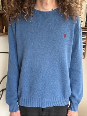 Polo Ralph Lauren Heather Sky Blue Cotton Knit Sweater ~ Size Large